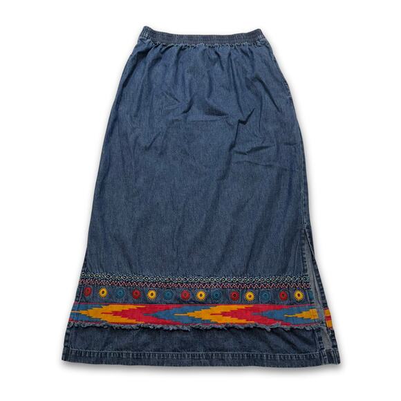 Denim Maxi Skirt Modest Blue Jean Long Western Lace Up by Original TY Wear